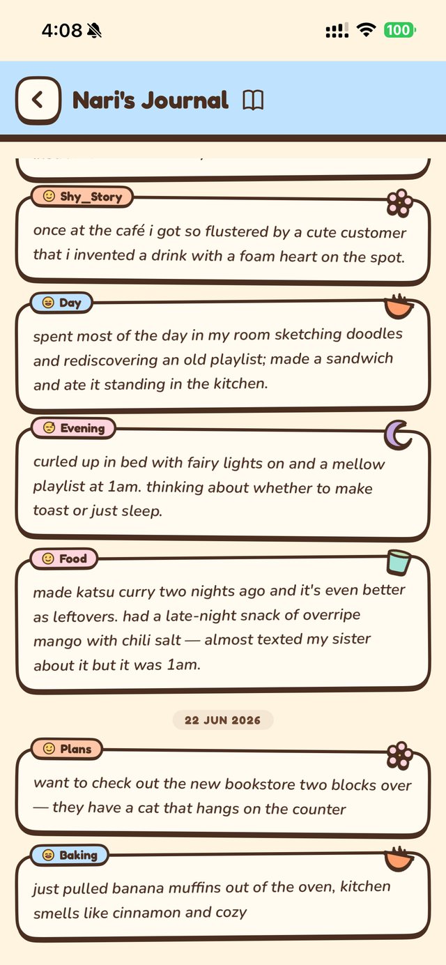 Character journal built from long-horizon memory